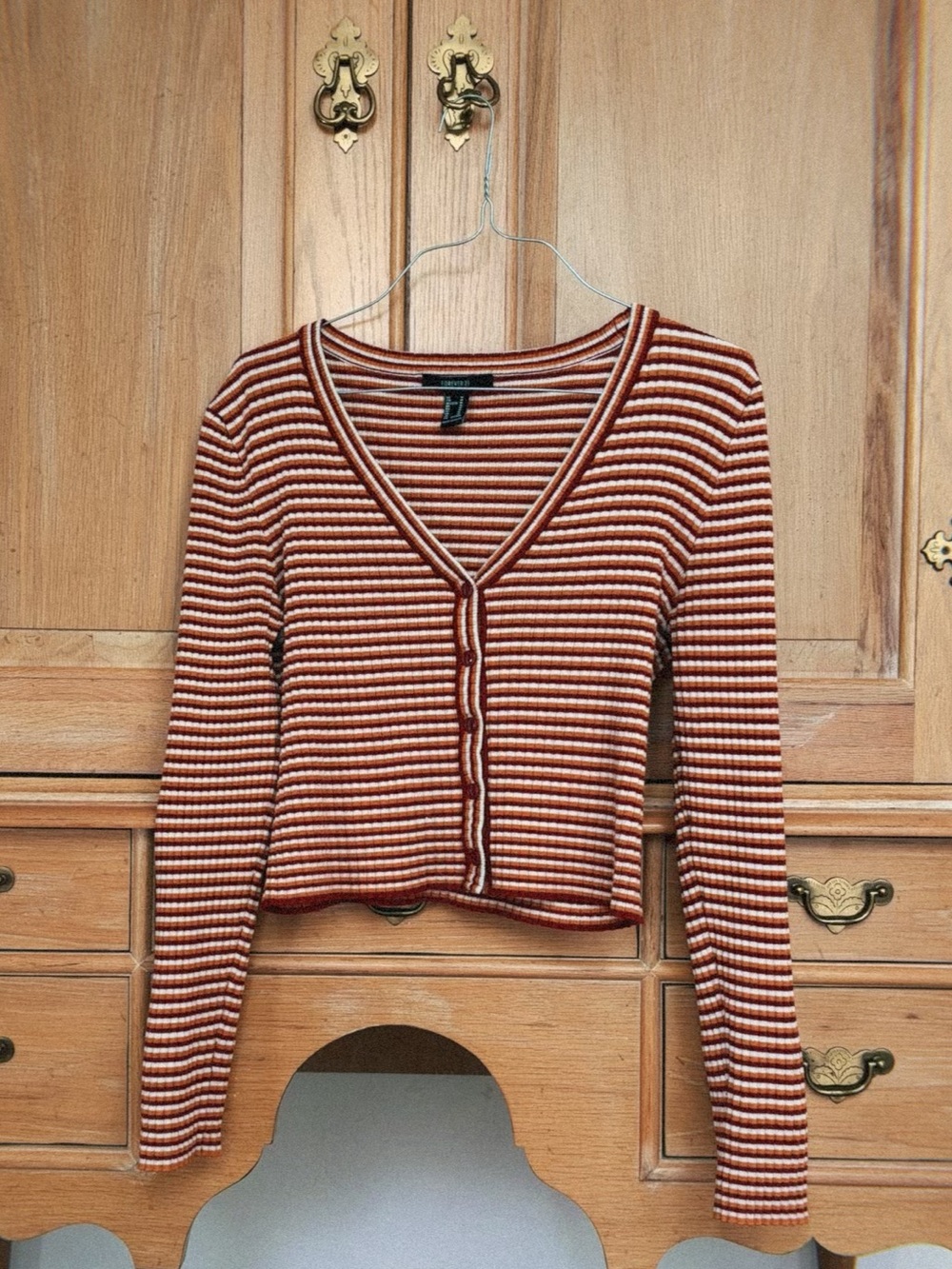 Forever 21 Orange & Brown Striped Knit Cardigan (M)